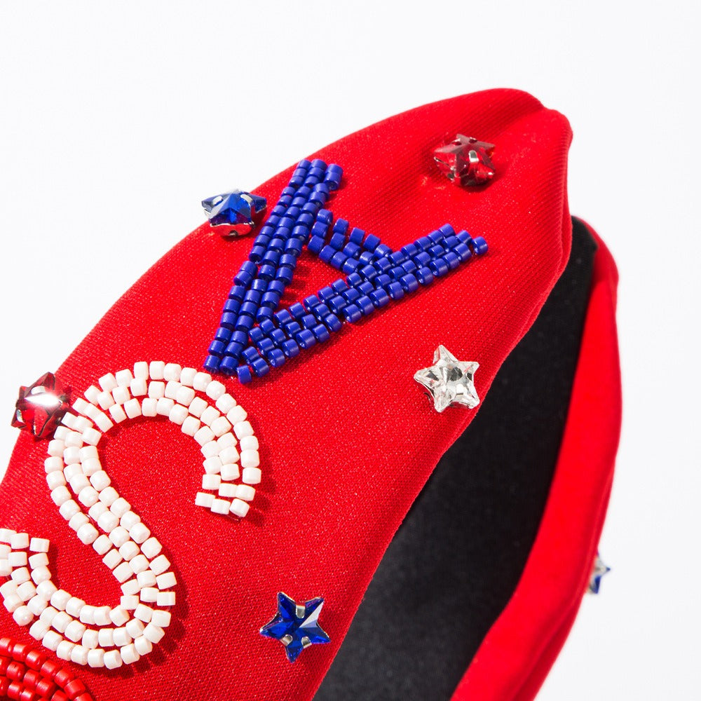 Wholesale Hand-stitched Letters USA Independence Day Flag Headband